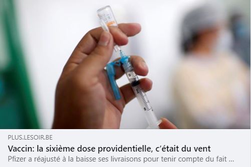 Fisaco vaccinal belge, nouvel épisode: "Vaccin: la sixième dose providentielle, c’était du vent!